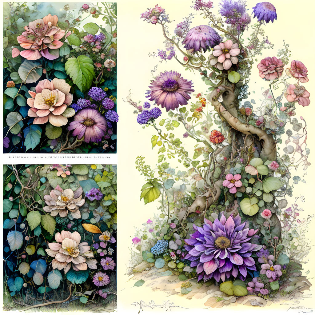 Colorful Flower and Plant Collage with Vines