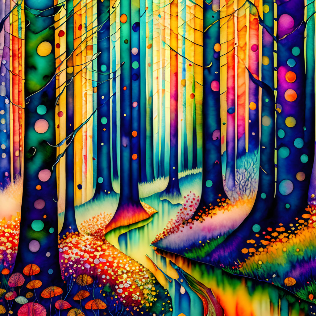 Colorful Stylized Forest with Magical Hues and Enchanting Light