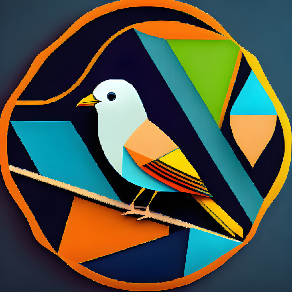 Colorful Stylized Bird Art in Circular Frame