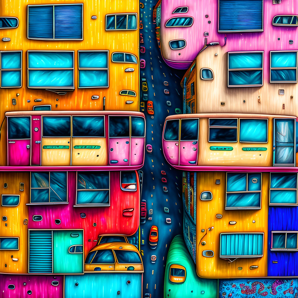 Colorful Cartoon-Style Traffic Jam Illustration