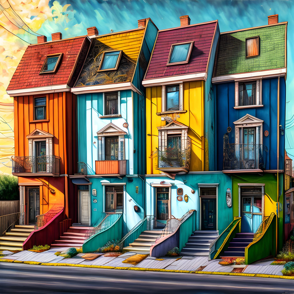 Vibrant Row Houses with Colorful Facades