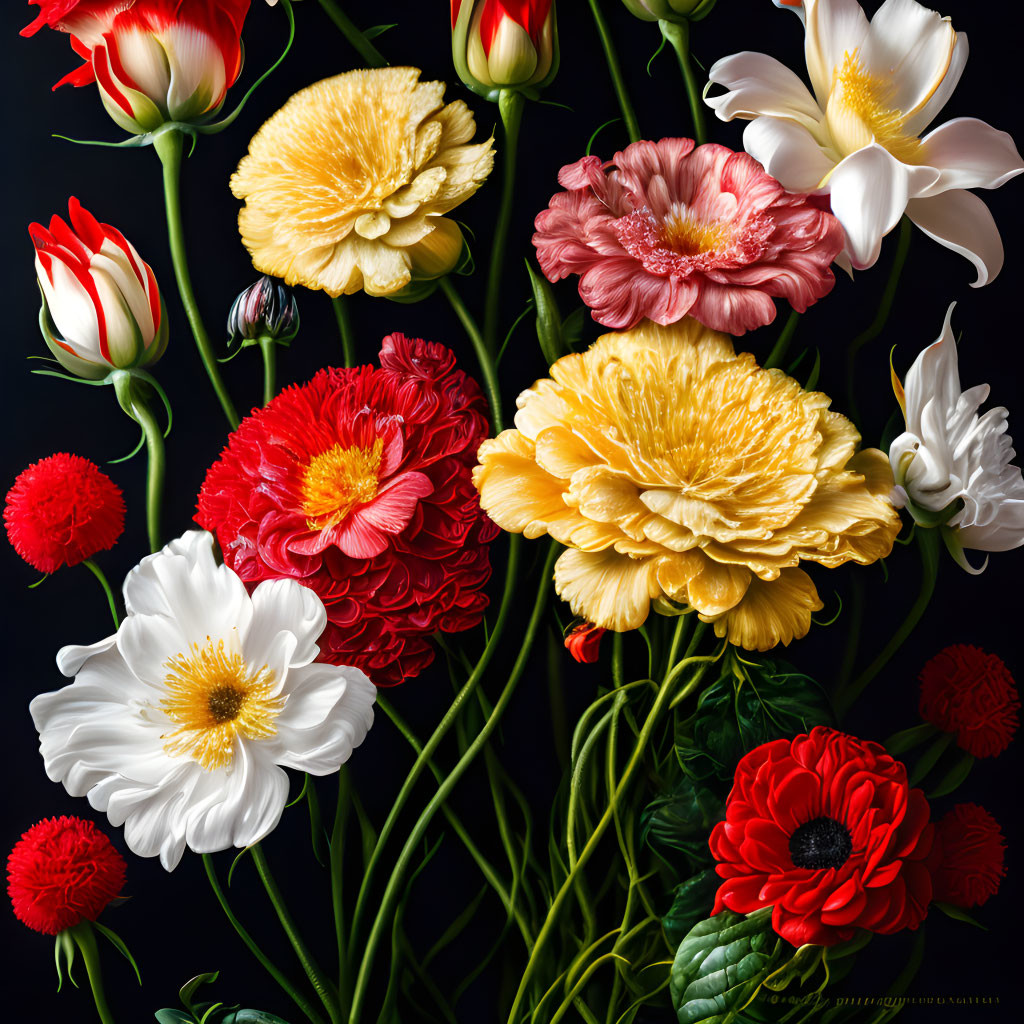 Colorful Flowers Collection on Dark Background