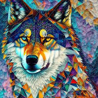 Colorful Wolf Artwork with Geometric Background