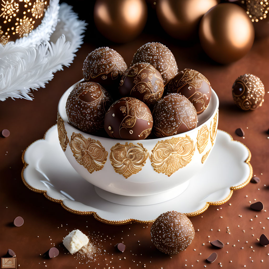 Ornate Chocolate Easter Eggs in Luxurious Bowl