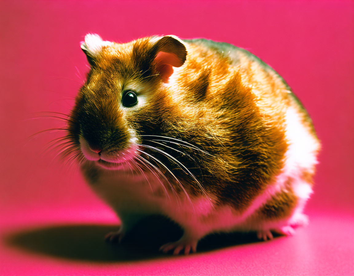 Plump Brown and White Guinea Pig on Vibrant Pink Background