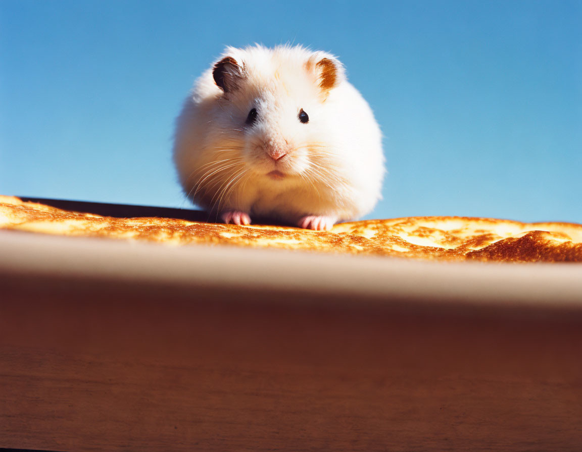 White Guinea Pig with Brown Patches on Surface under Blue Sky