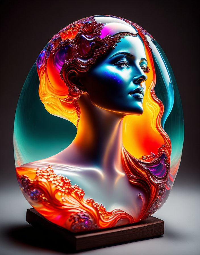 Colorful Sculpture of Woman's Profile in Egg-shaped Form