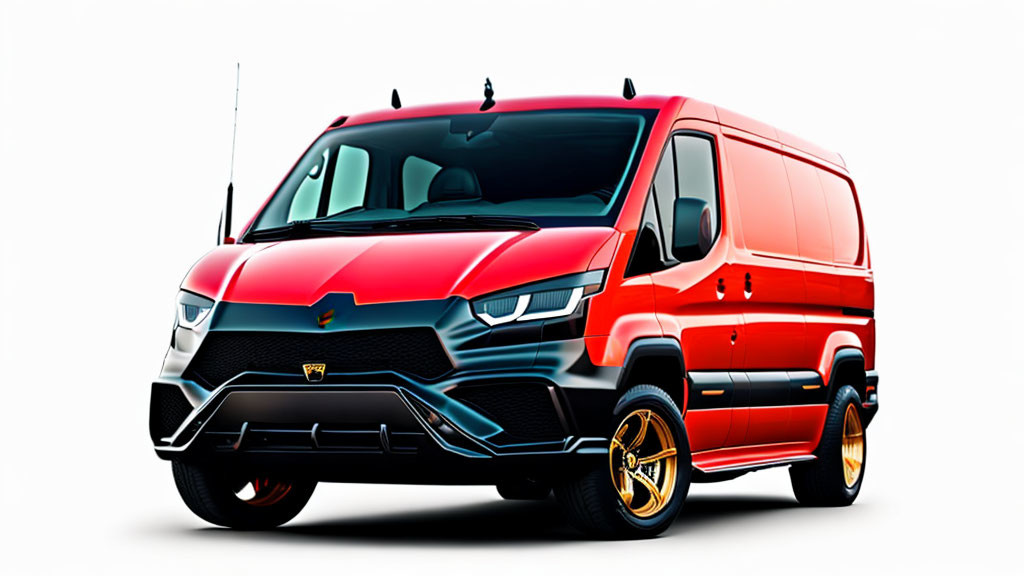 Red and Black Futuristic Two-Tone Van with Angular Design