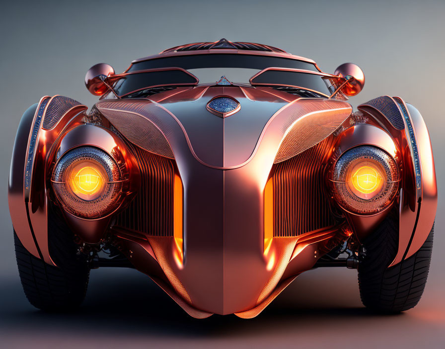 Sleek Copper Futuristic Car with Glowing Headlights