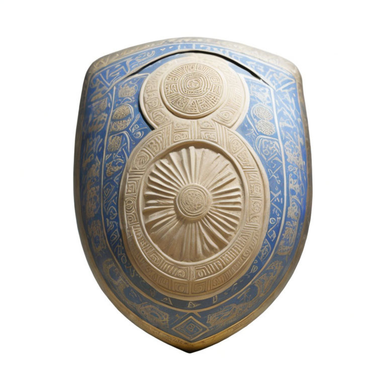 Intricate Blue Patterns on Decorative Shield