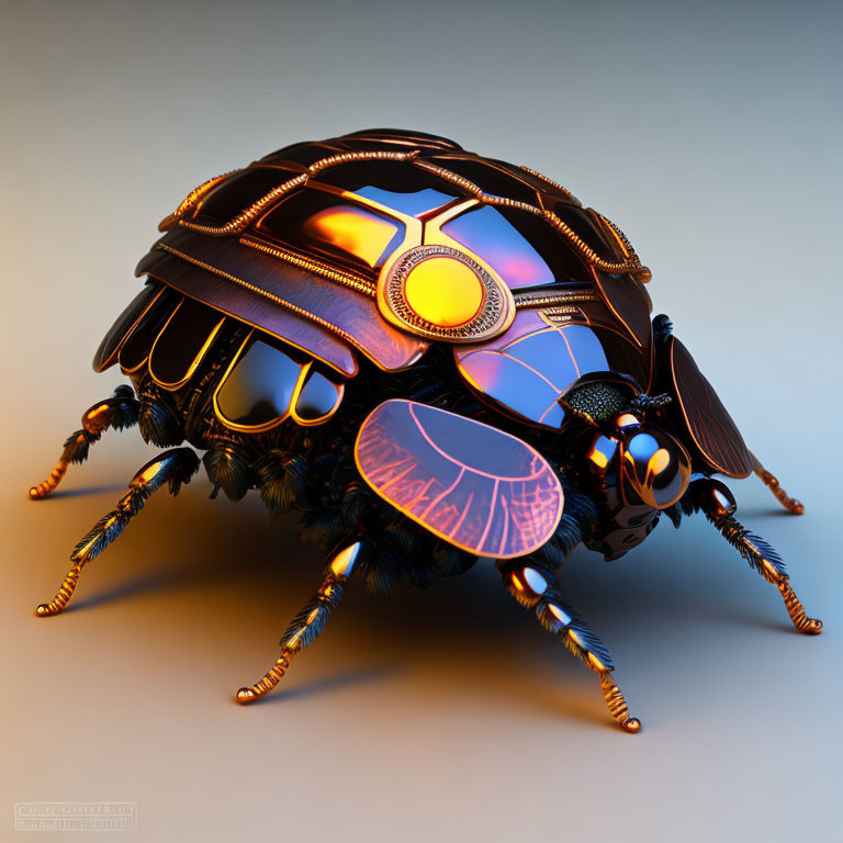 Stylized beetle digital artwork with metallic carapace and intricate designs