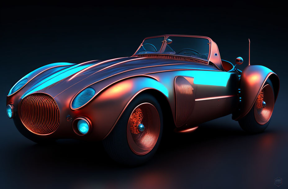 Classic Convertible Sports Car with Chrome Finish and Orange Glow