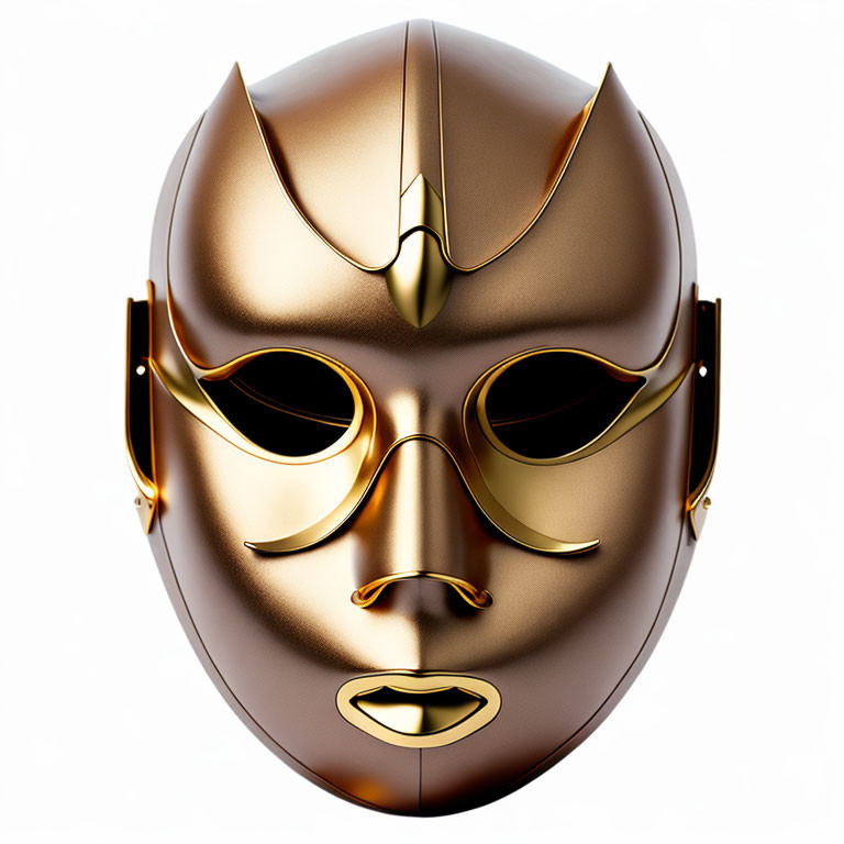 Golden Polished Mask with Stylized Eye Holes & Warrior-Inspired Decorations