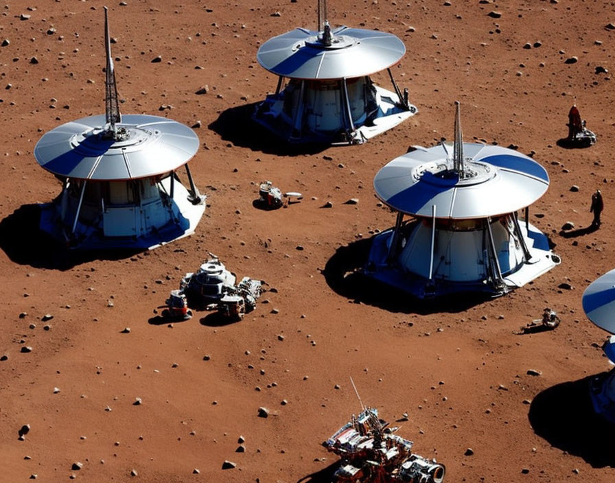 Simulated Martian Surface with Rovers and Habitat Modules