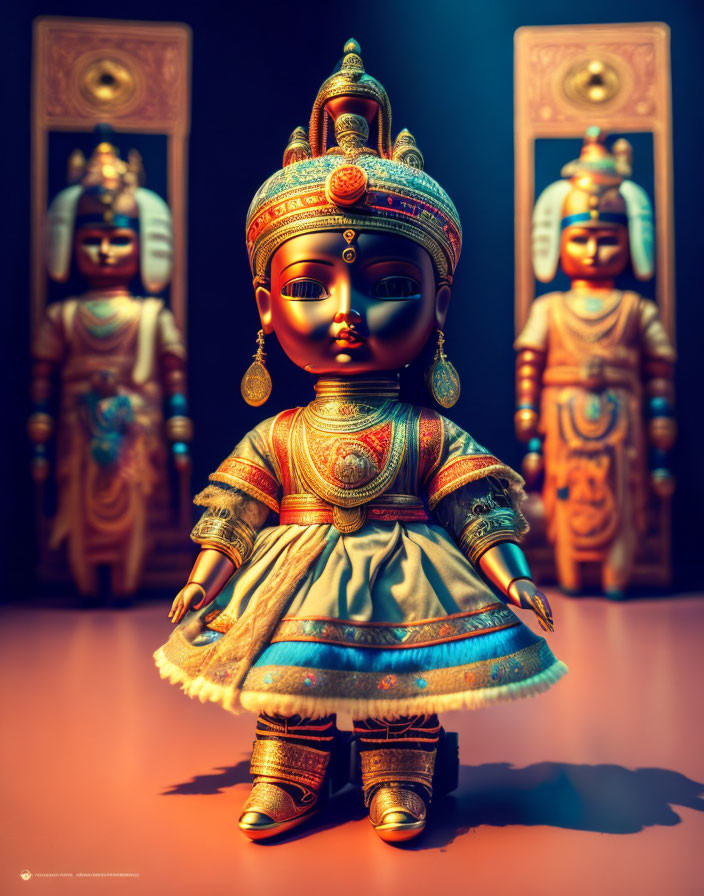 Traditional Indian Attire Doll with Detailed Jewelry and Headgear