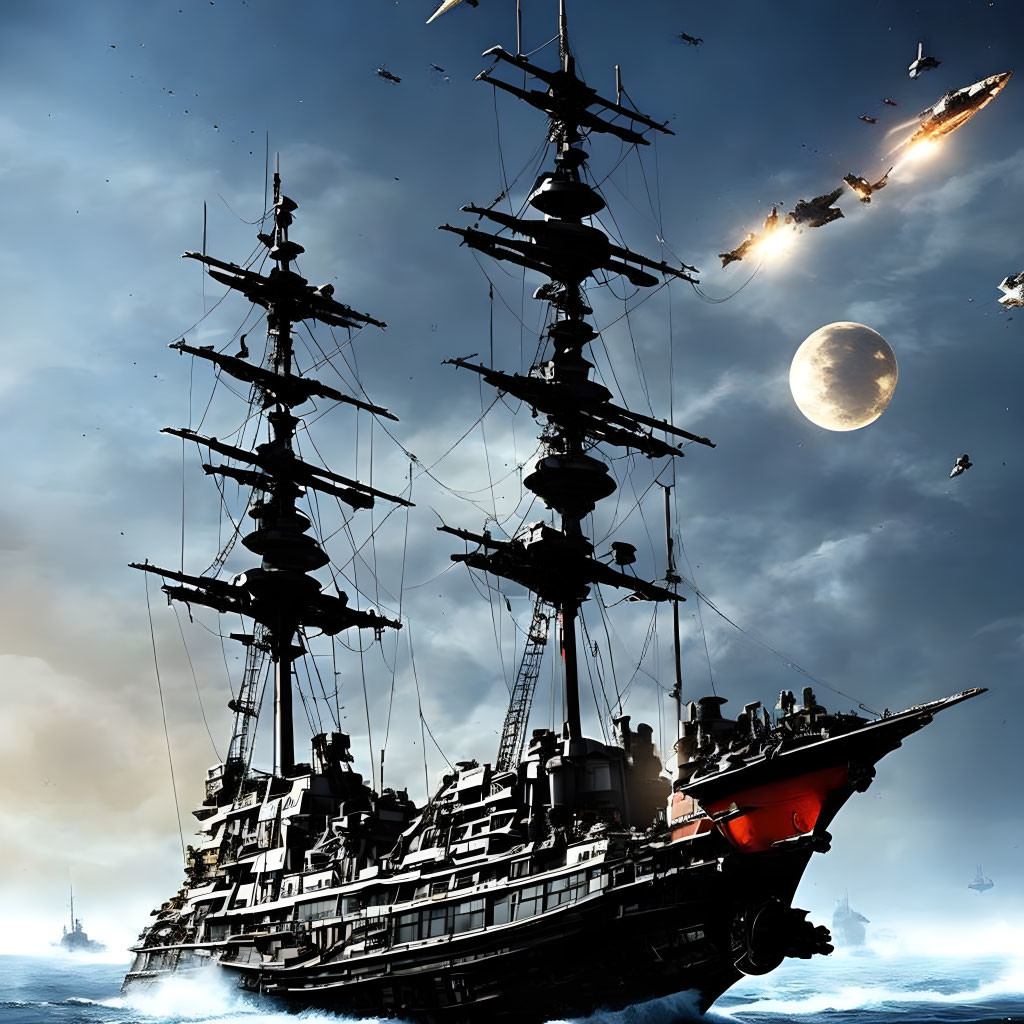 Digital Artwork: Historical Ships and Sci-Fi Fusion