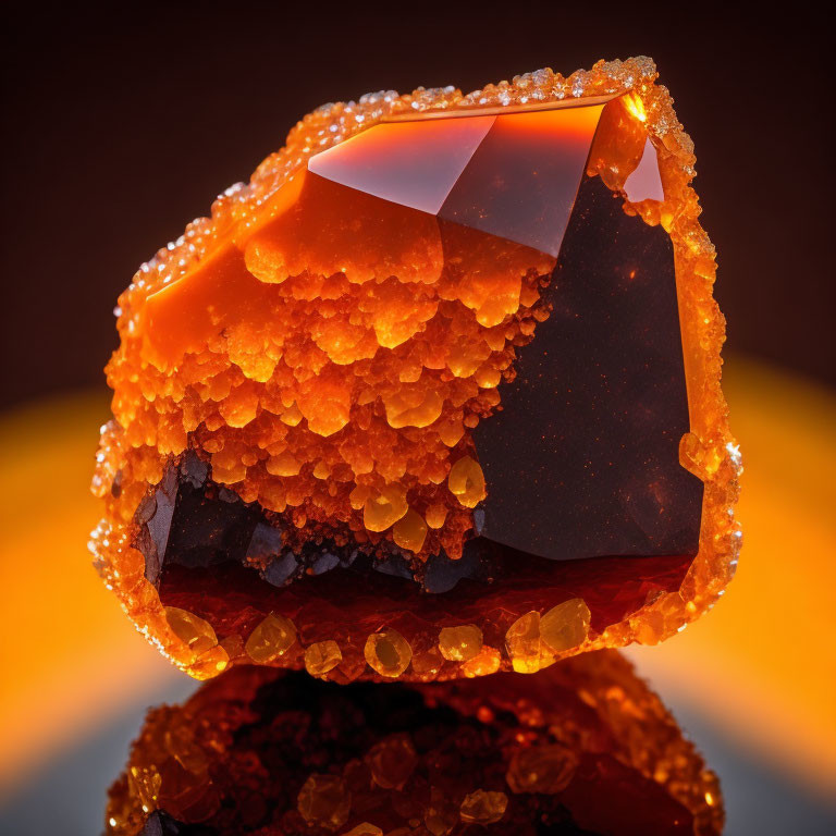 Detailed Close-Up of Reddish-Orange Amber with Crystalline Textures