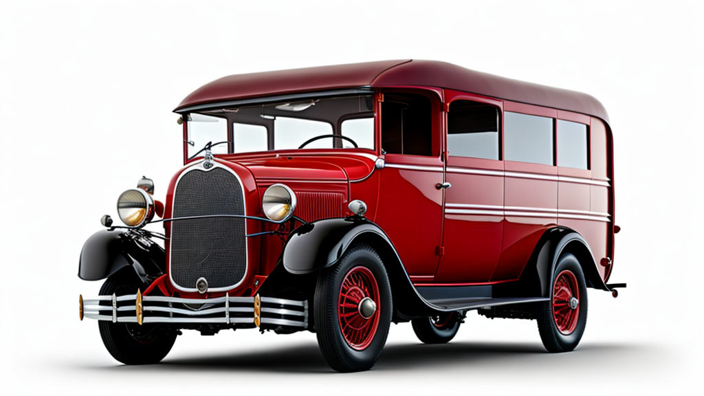 Classic Red and Black Bus with Chrome Detailing on Spoke Wheels