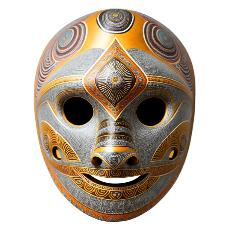 Intricate Tribal Mask with Earthy Tones and Metallic Accents