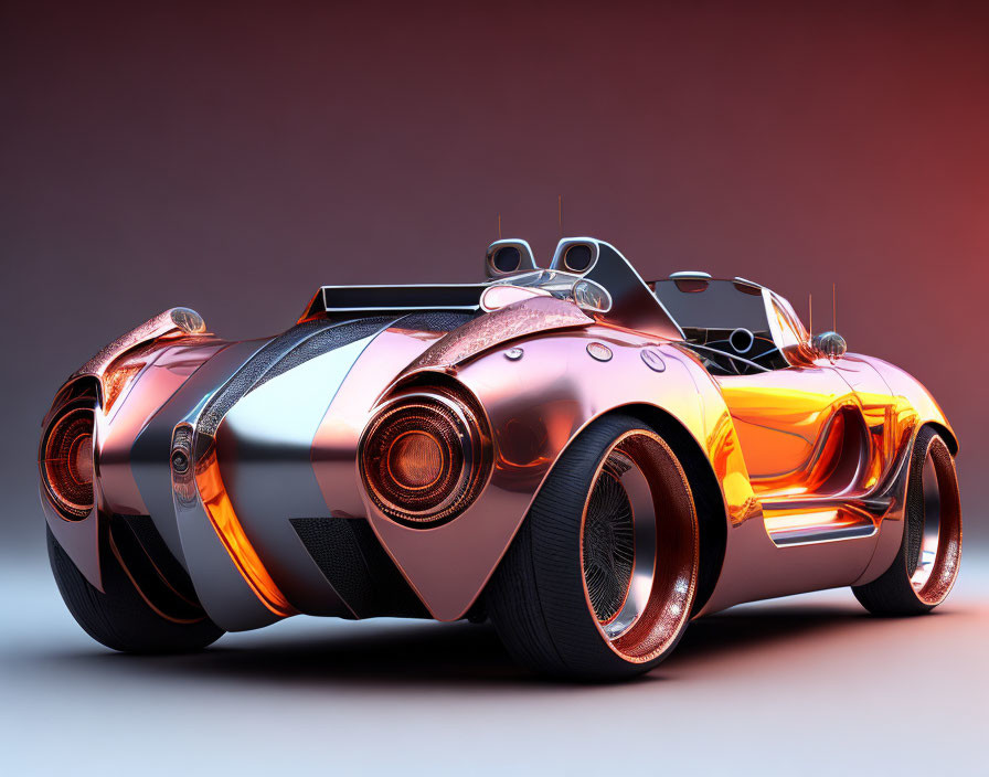 Vintage Roadster in Glossy Metallic Orange & Chrome on Gradient Background