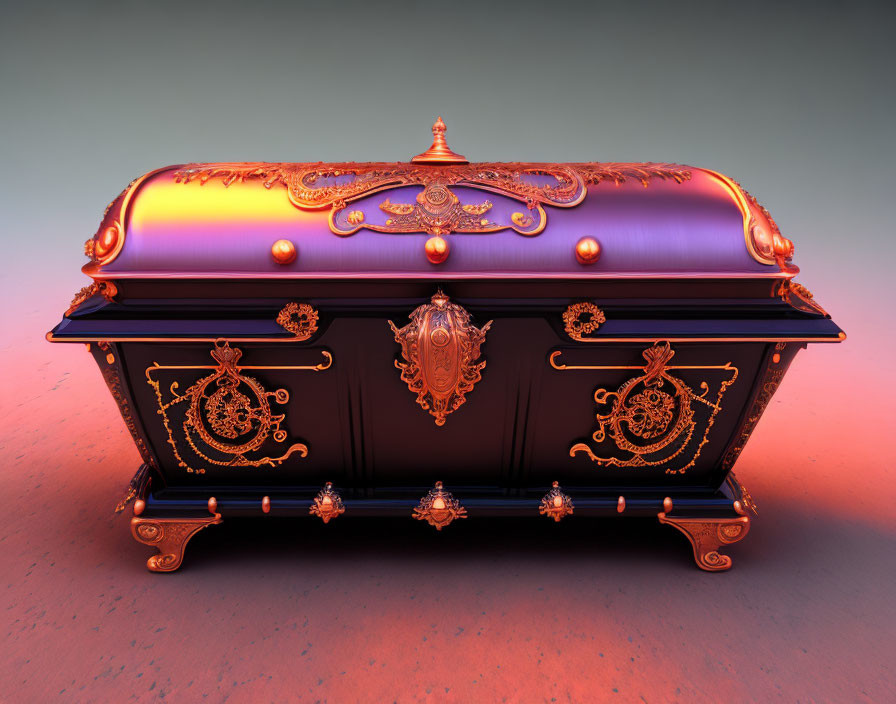 Traditional Wood Casket with Metal Accents on Glowing Background