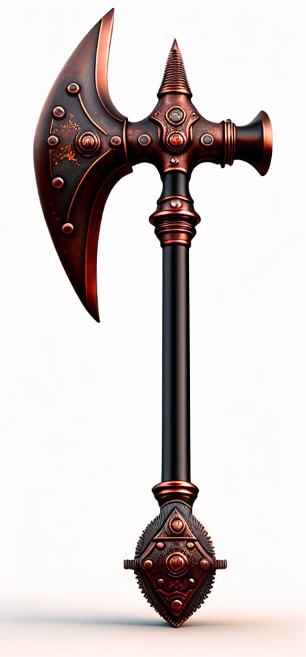 Detailed Copper-Colored Fantasy Axe with Ornate Patterns