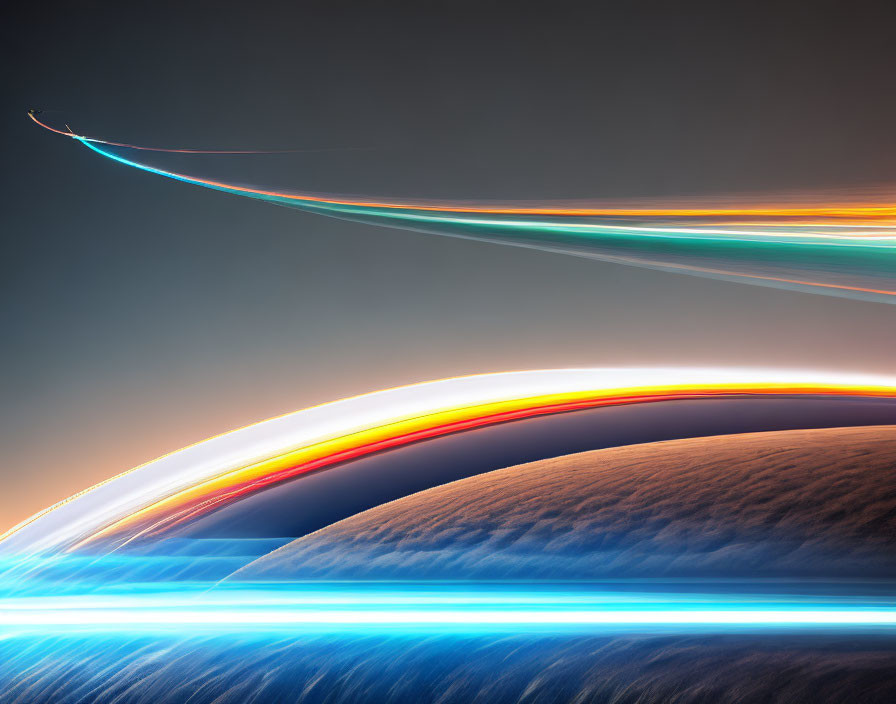 Digital Image: Earth's Curvature with Glowing Horizon & Light Trails