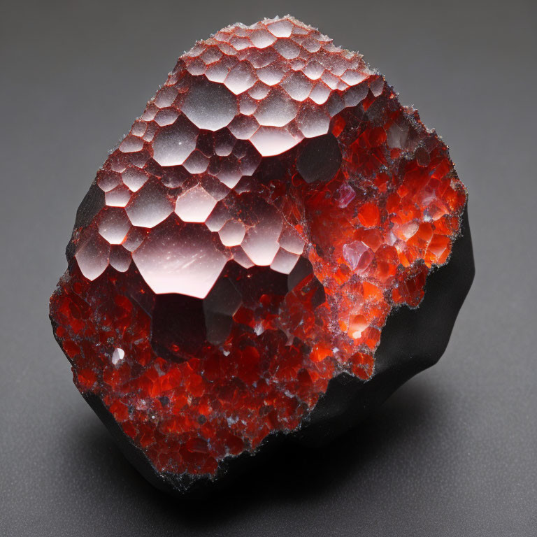 Deep Red Crystalline Mineral on Dark Background