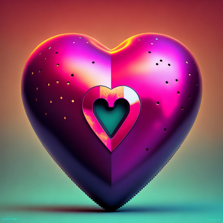 Colorful Heart Digital Artwork with Glossy Surface and Depth Effect