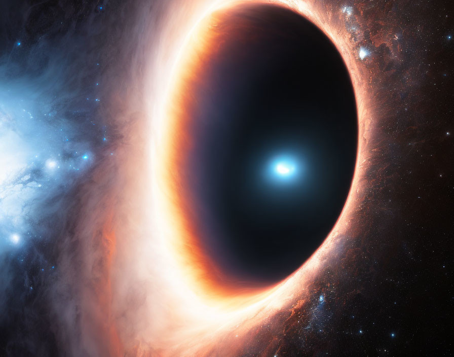 Brightly glowing black hole with accretion disk in deep space