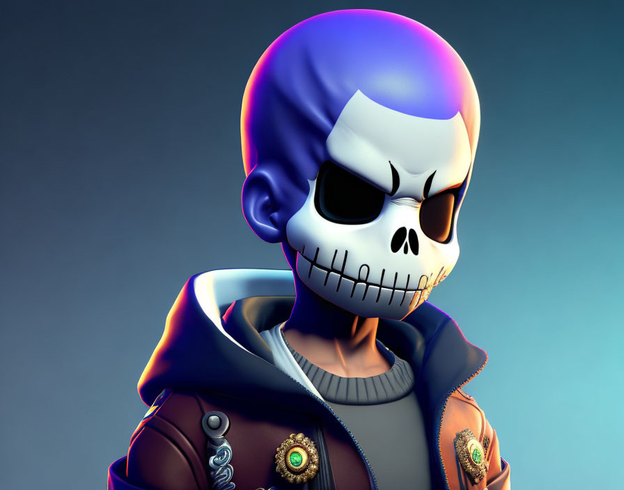 Colorful Skull Humanoid Skeleton in Modern Jacket Illustration