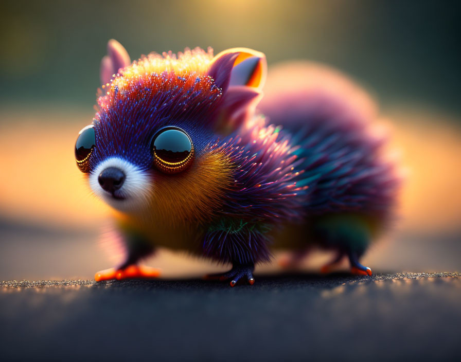 Vibrant digital artwork of cute creature with large eyes and colorful fur