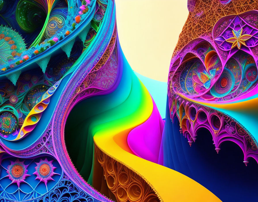 Colorful fractal art with intricate patterns and vibrant rainbow spectrum