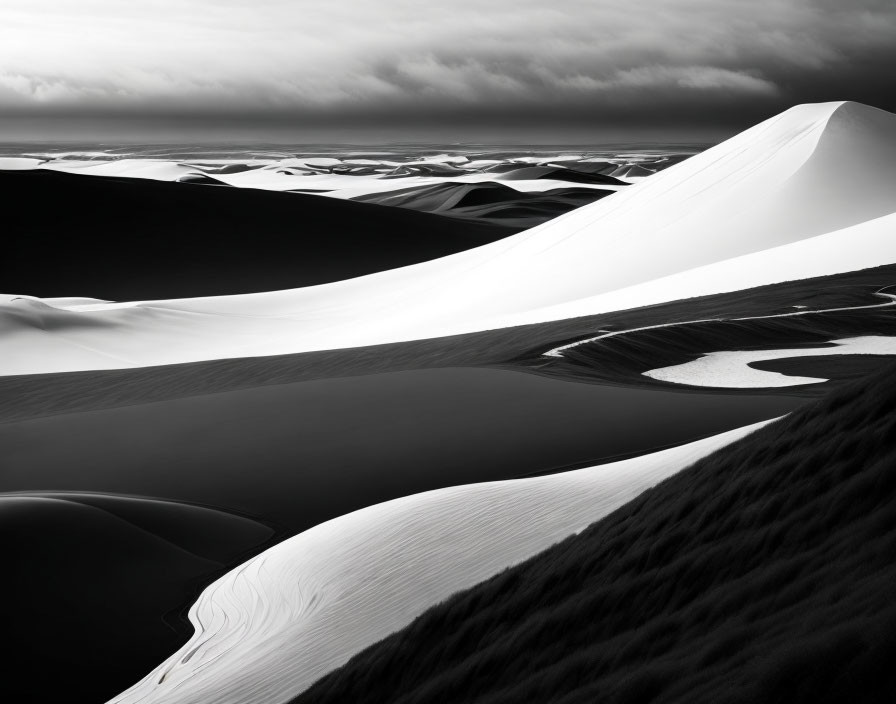 Contrasting light and shadows on sand dunes landscape