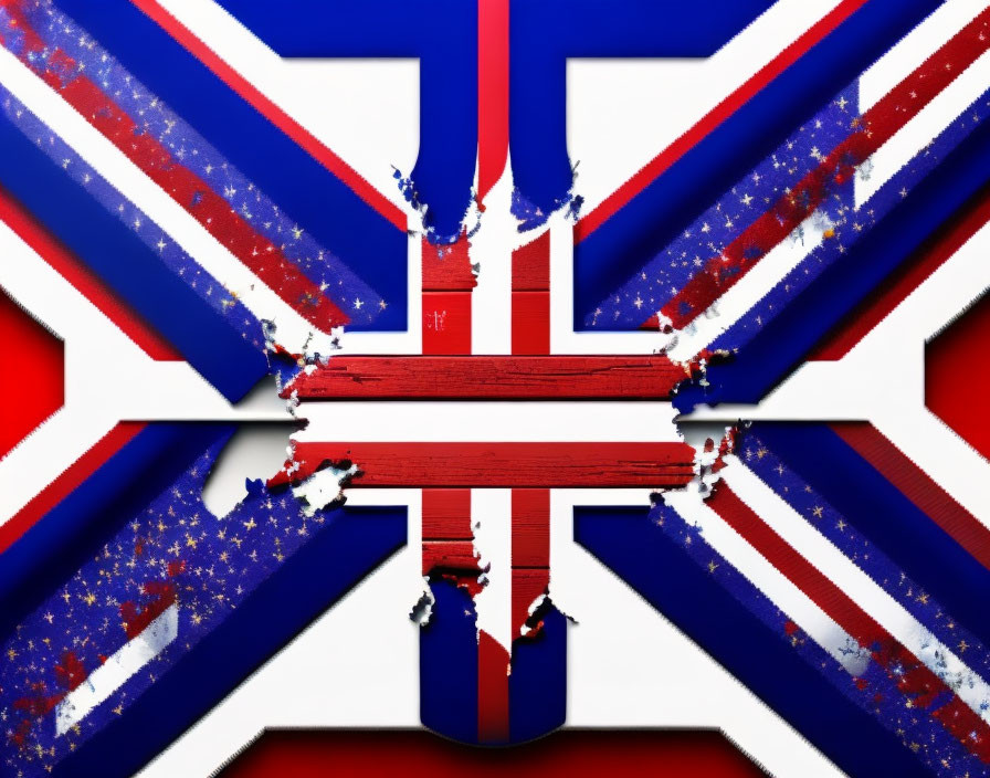 Merged UK and USA flag with distressed look