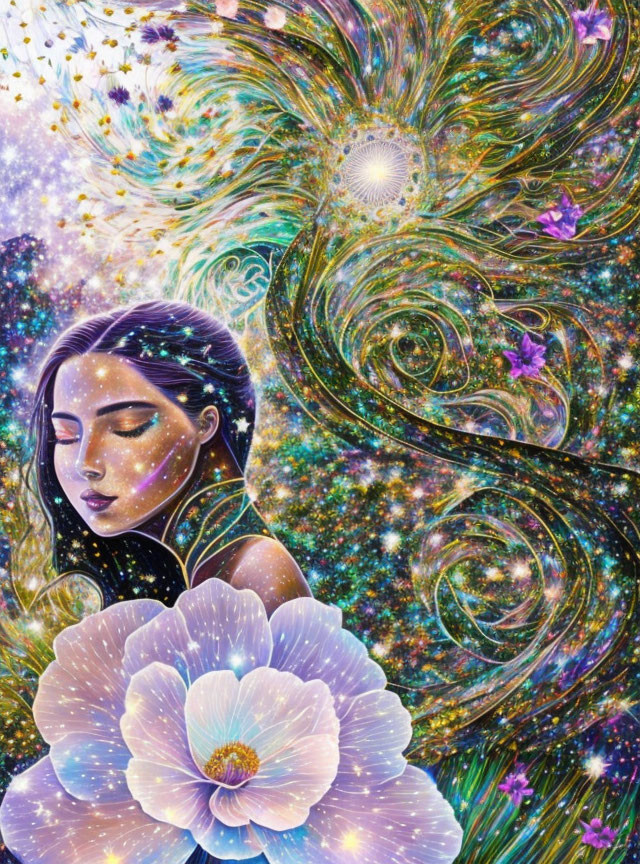 Colorful Artwork of Woman in Cosmic Surroundings