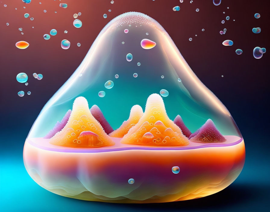 Colorful 3D Illustration of Orange Peaks in a Drop on Blue Gradient