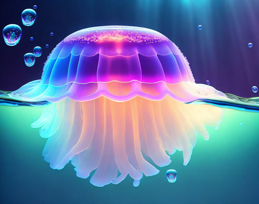 Colorful Jellyfish Illustration Submerged in Water