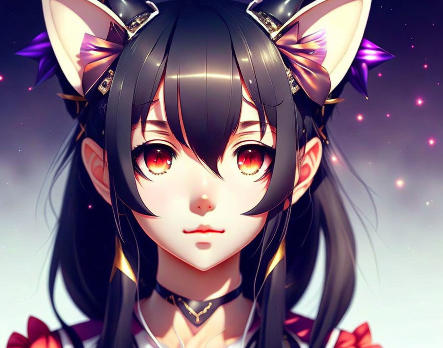 Character with Cat Ears and Amber Eyes in Twilight Scene