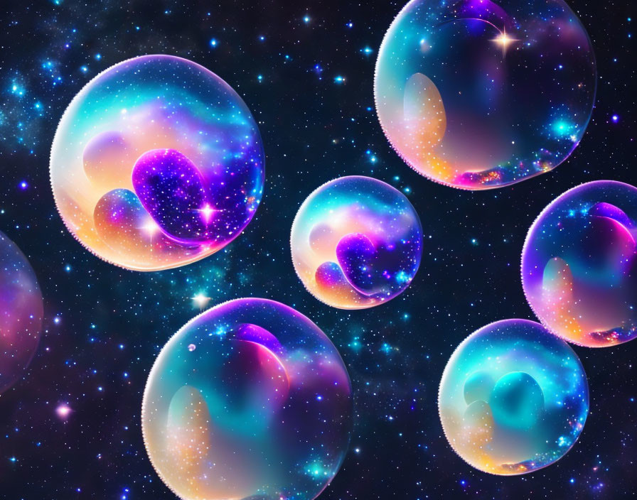 Colorful iridescent bubbles in cosmic scene