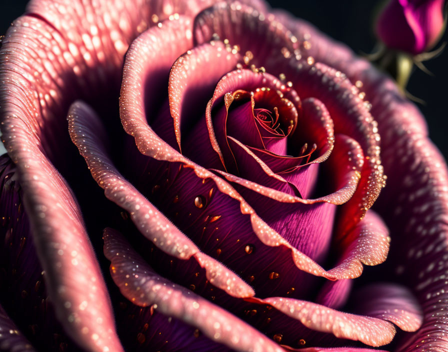 Dark Pink Rose with Water Droplets in Sunlight