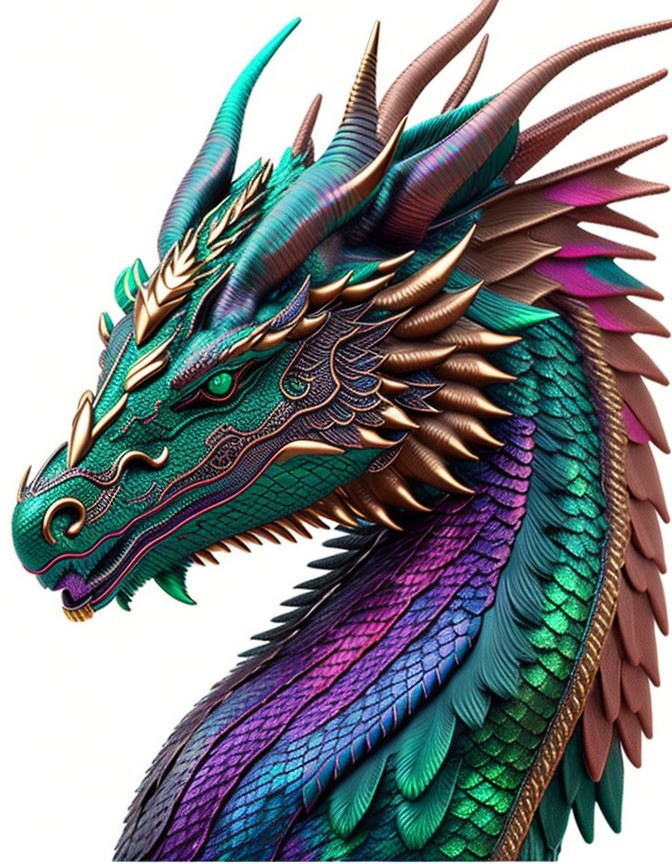 Colorful Dragon Head with Golden Spikes and Horns