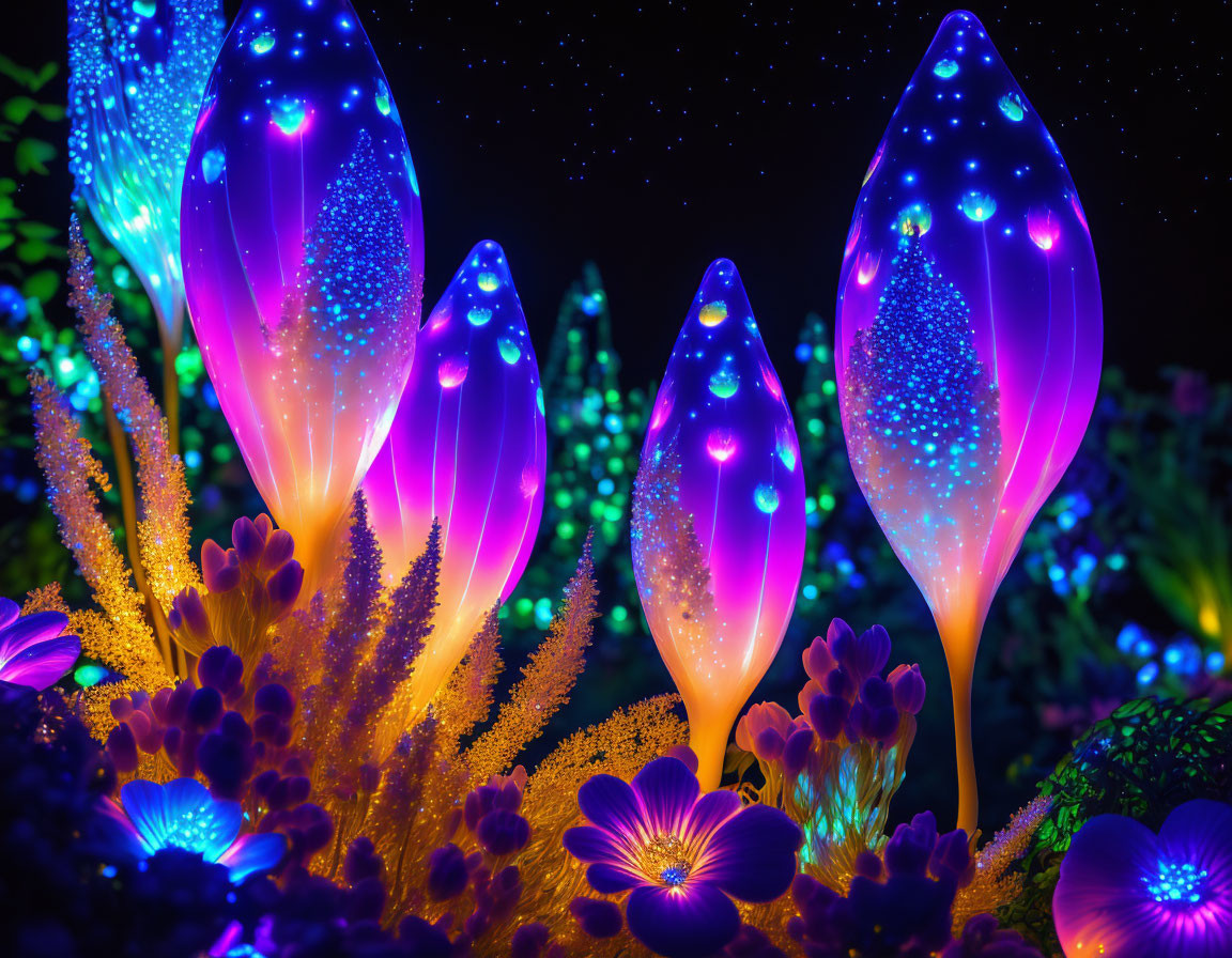 Night Sky Flower-Like Sculptures in Blue and Purple Hues