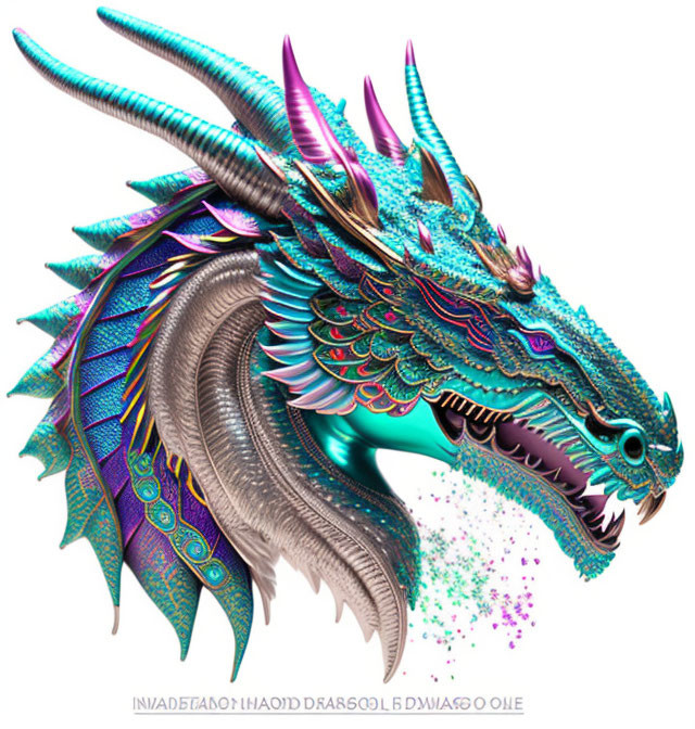 Colorful Dragon Illustration with Iridescent Blue and Purple Scales