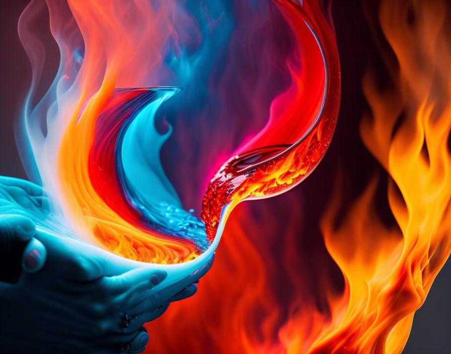 Dynamic Contrast: Hands Hold Swirl of Water and Fire