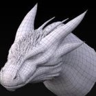 Detailed Dragon Head Artwork with Scales, Horns, and Orange Eyes