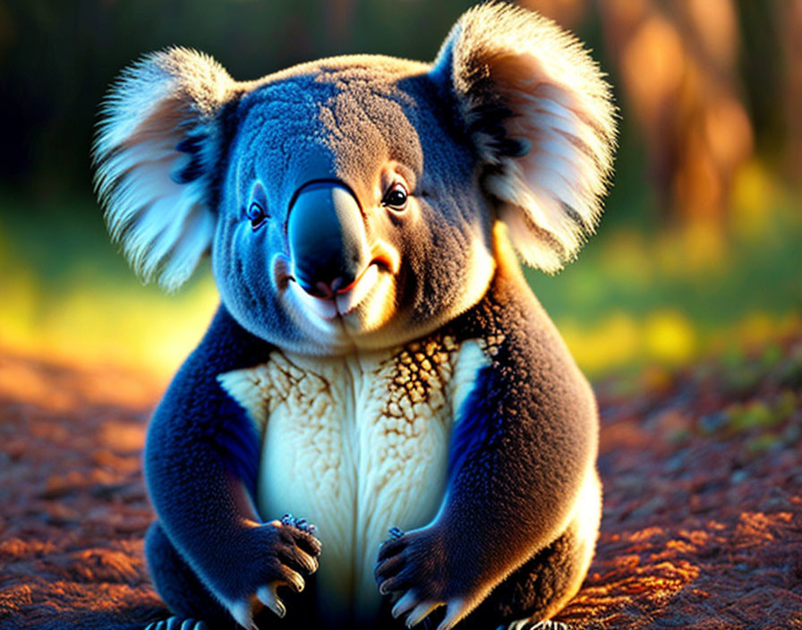 Koala sitting in sunlight with perked ears