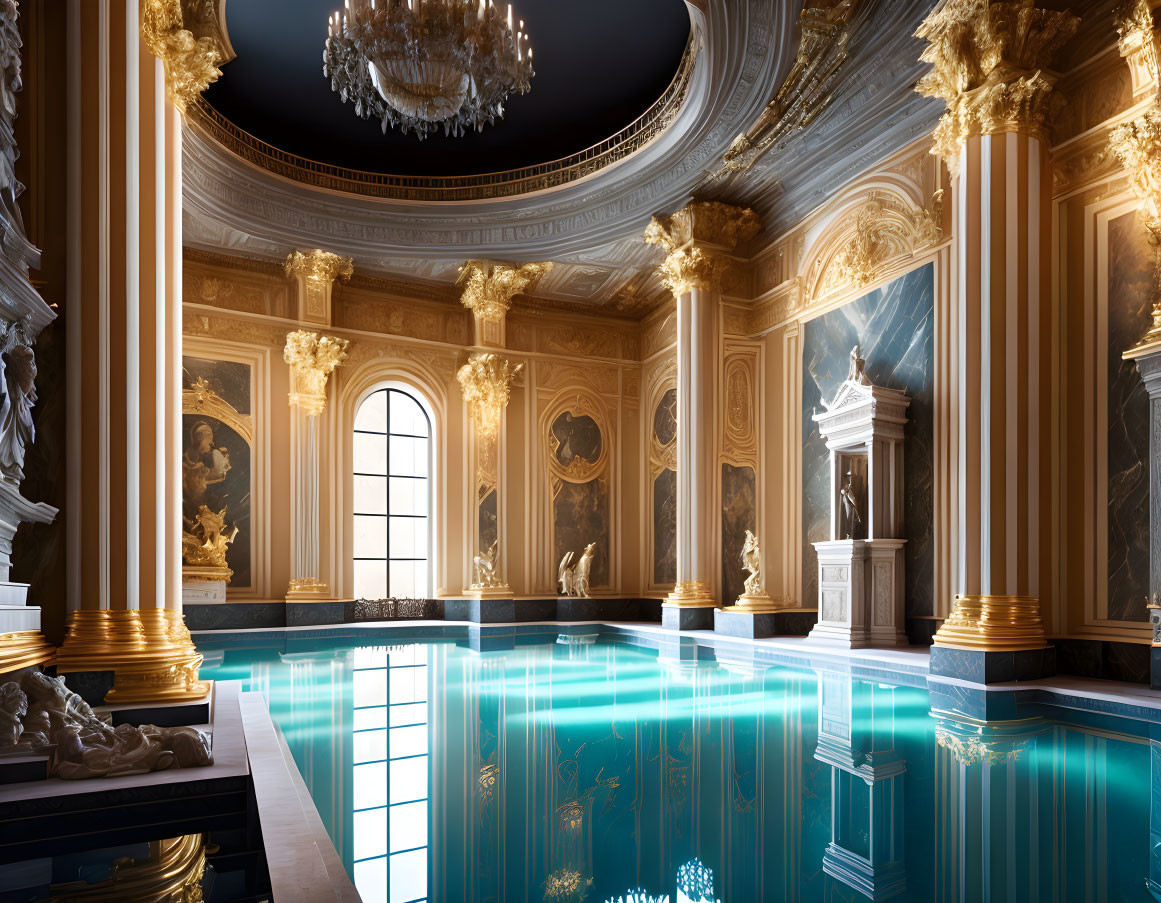 Classical Architecture Indoor Pool with Gold Columns