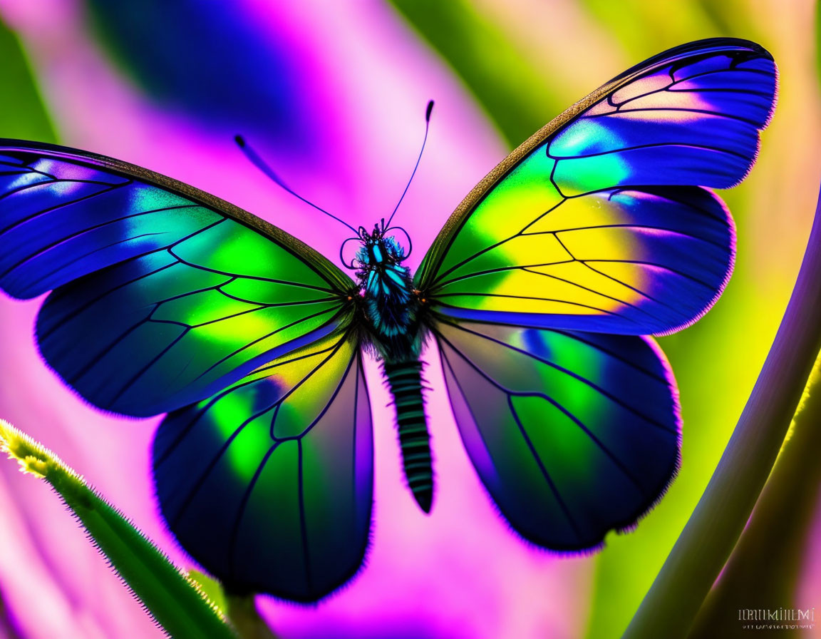 Colorful Butterfly Resting on Foliage in Pink and Green Setting