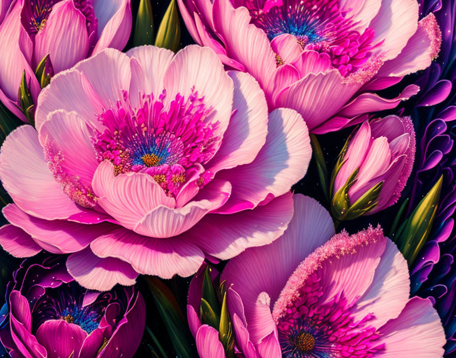 Close-up of Vibrant Pink Flowers with Prominent Stamens and Delicate Petals